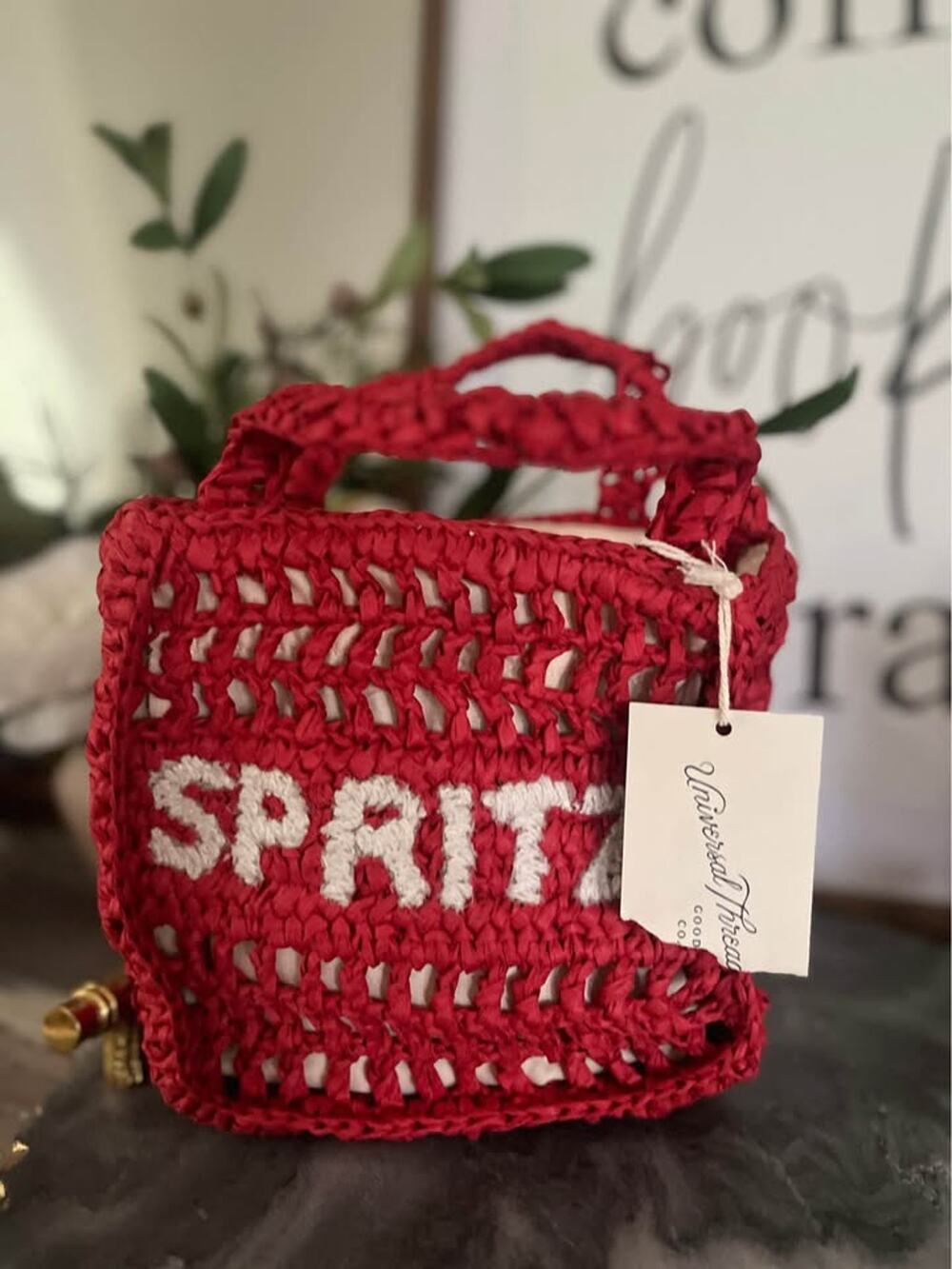 NWT Universal Thread Spritz Straw Tote Bag Raffita Purse Red White Beachy Cruise